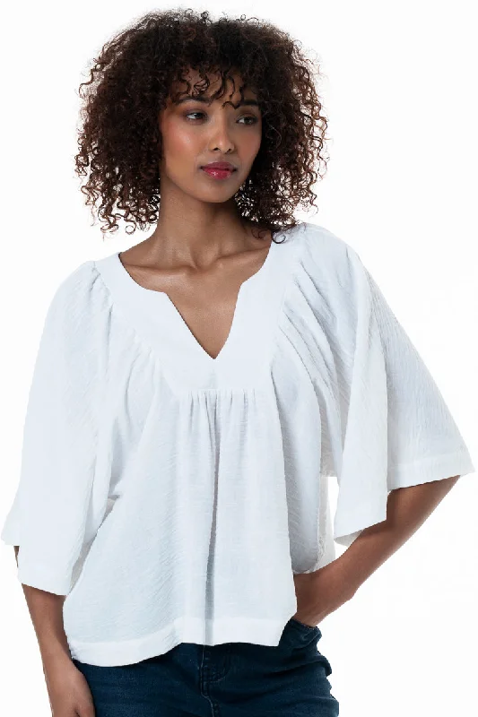 V-Neck Swing Blouse _ 153815 _ White Classic Striped Blouse