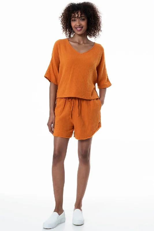 Boxy Blouse _ 152237 _ Rust Chic Off-Shoulder Blouse