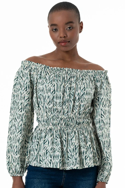 Off-The-Shoulder Blouse _ 152214 _ Multi Oversized Silk Blouse