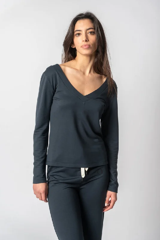 V Neck Longsleeve Blouse Balloon Sleeve Blouse