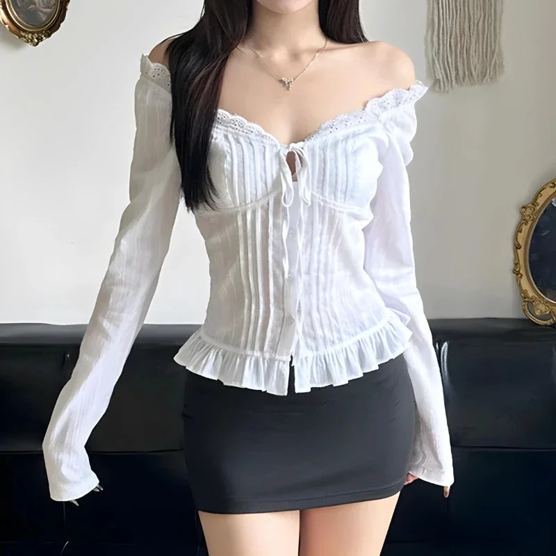 Vintage Ruffled Blouse Double-Layered Blouse