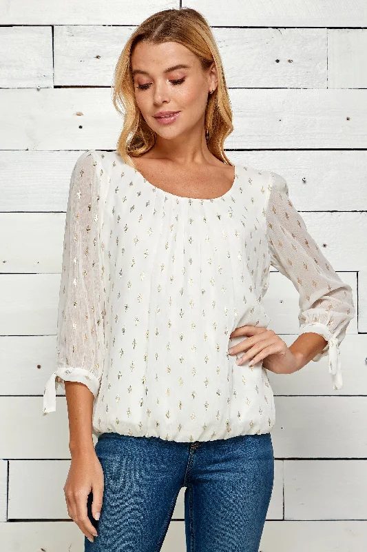 Roz & Ali Tied Chiffon Overlay Bubble Blouse Floral Print Blouse