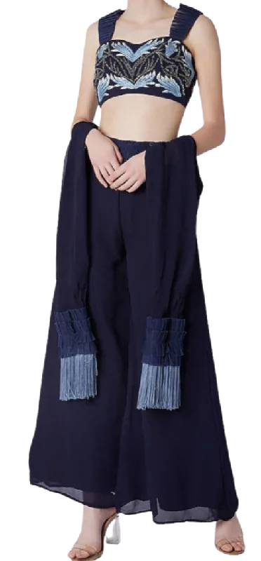 SAMPLE SALE: Inverted Beaded Ruffle Blouse With Palazzo & Dupatta Boho Chic Blouse