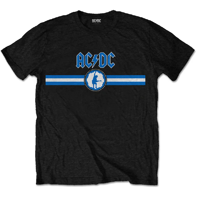 AC/DC | Official Band T-Shirt | Blue Logo & Stripe Collared Crew Neck Turtle Neck