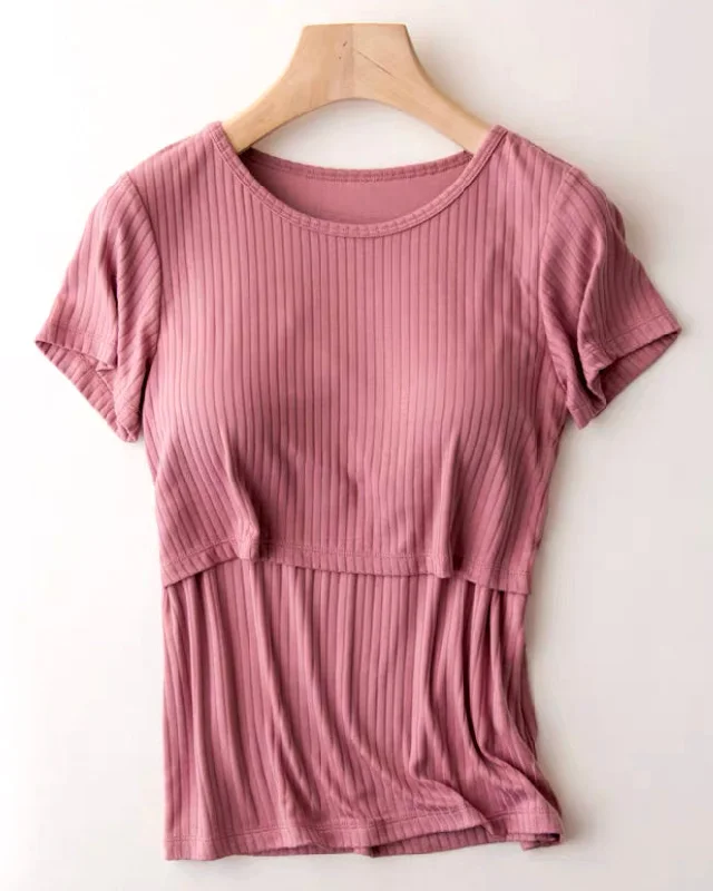 Kayla Lift-Up Nursing Tee in Blush Spandex Blend Rayon Blend Denim Blend