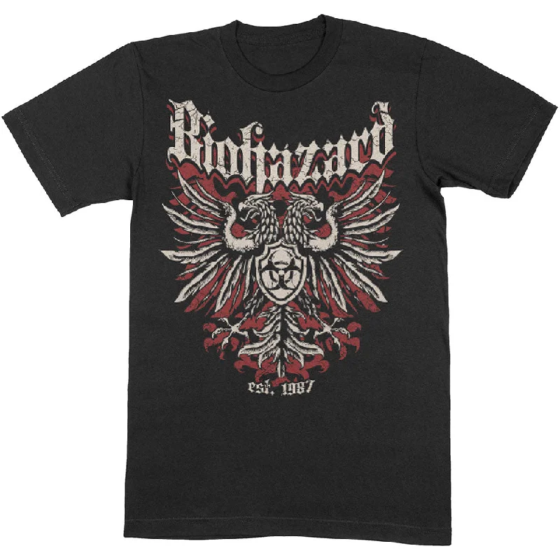 Biohazard | Official Band T-Shirt | Crest Ribbed Striped Patterned