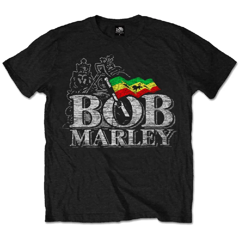 Bob Marley | Official Band T-Shirt | Distressed Logo Boxy Fit Fitted Loose