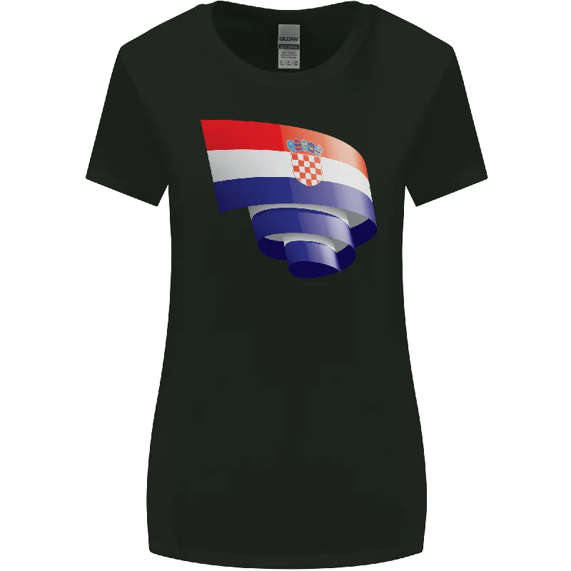 Curled Croatia Flag Croatian Day Football Womens Wider Cut T-Shirt Rayon Velvet Corduroy Curled Croatia Flag Croatian Day Football Womens Wider Cut T-Shirt Rayon Velvet Corduroy