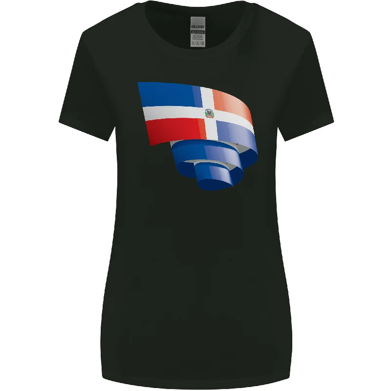 Curled Dominican Republic Flag Dominicanos Day Womens Wider Cut T-Shirt Sequined Glittery Shiny Curled Dominican Republic Flag Dominicanos Day Womens Wider Cut T-Shirt Sequined Glittery Shiny