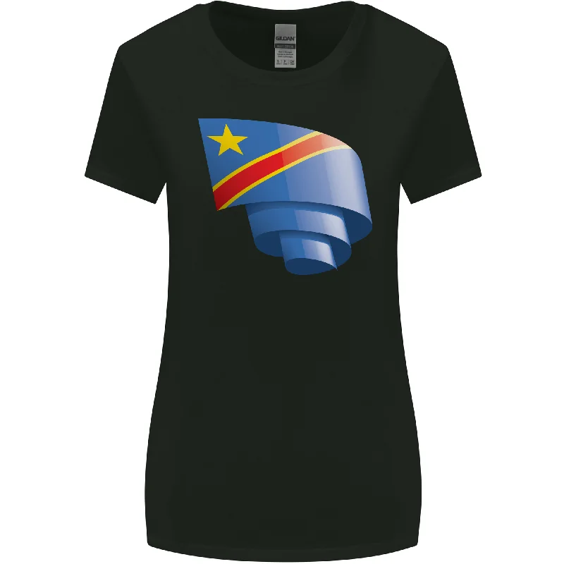 Curled DR Congo Flag Congolese Day Football Womens Wider Cut T-Shirt Oversized T-Shirt Spandex breathable Curled DR Congo Flag Congolese Day Football Womens Wider Cut T-Shirt Oversized T-Shirt Spandex breathable