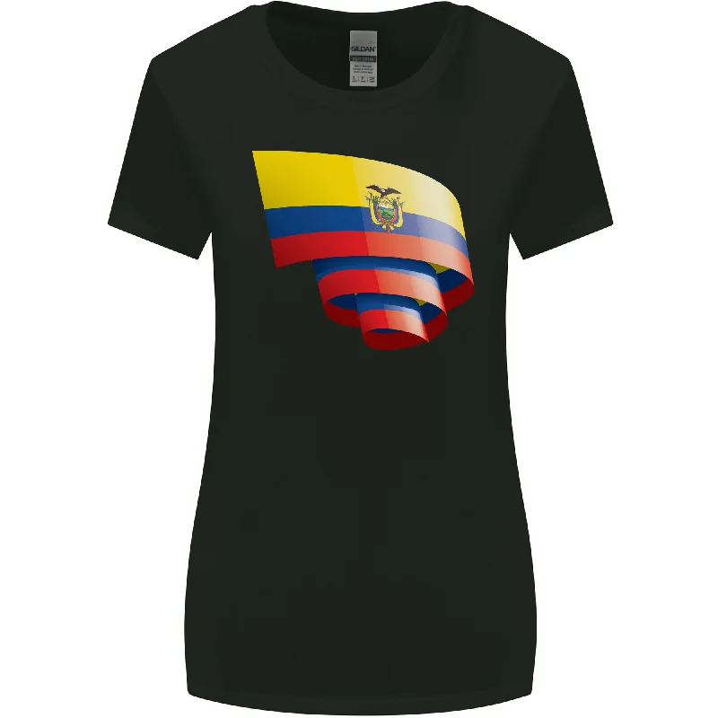 Curled Ecuador Flag Ecuadorian Day Football Womens Wider Cut T-Shirt Fleece Nylon Spandex Curled Ecuador Flag Ecuadorian Day Football Womens Wider Cut T-Shirt Fleece Nylon Spandex