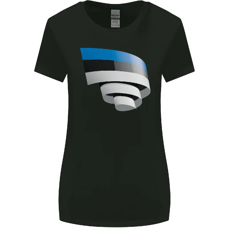 Curled Estonia Flag Estonian Day Football Womens Wider Cut T-Shirt Casual Formal Business