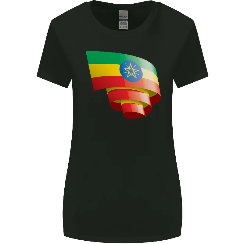 Curled Ethiopia Flag Ethiopian Day Football Womens Wider Cut T-Shirt Hooded Caped Shawl Collar Curled Ethiopia Flag Ethiopian Day Football Womens Wider Cut T-Shirt Hooded Caped Shawl Collar