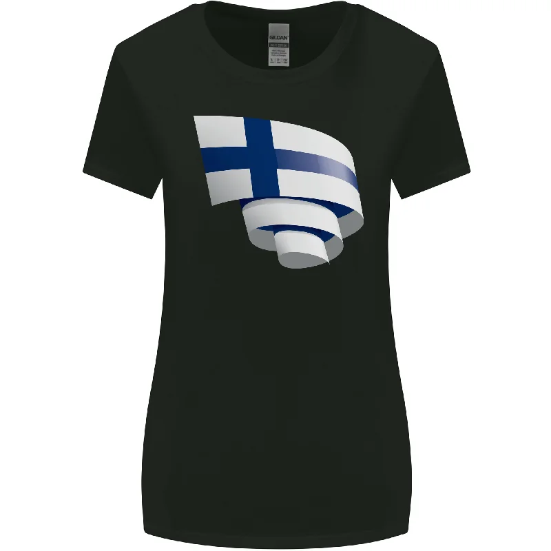 Curled Finland Flag Finnish Day Football Womens Wider Cut T-Shirt Spandex Blend Rayon Blend Denim Blend Curled Finland Flag Finnish Day Football Womens Wider Cut T-Shirt Spandex Blend Rayon Blend Denim Blend