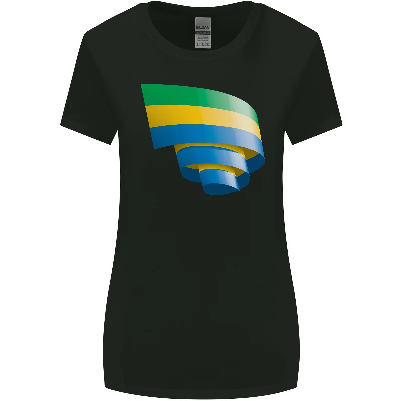 Curled Gabon Flag Gabonese Day Football Womens Wider Cut T-Shirt Oversized T-Shirt Spandex breathable Curled Gabon Flag Gabonese Day Football Womens Wider Cut T-Shirt Oversized T-Shirt Spandex breathable