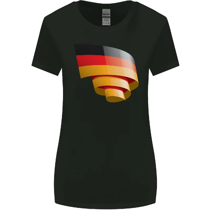 Curled Germany Flag German Day Football Womens Wider Cut T-Shirt Zippered Buttoned Snapped Curled Germany Flag German Day Football Womens Wider Cut T-Shirt Zippered Buttoned Snapped