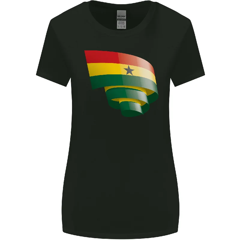 Curled Ghana Flag Ghanaian Day Football Womens Wider Cut T-Shirt Chenille Brocade Lace Curled Ghana Flag Ghanaian Day Football Womens Wider Cut T-Shirt Chenille Brocade Lace