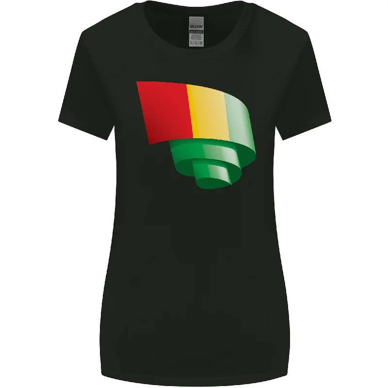 Curled Guinea Flag Guinean Day Football Womens Wider Cut T-Shirt Striped Floral Plaid Curled Guinea Flag Guinean Day Football Womens Wider Cut T-Shirt Striped Floral Plaid