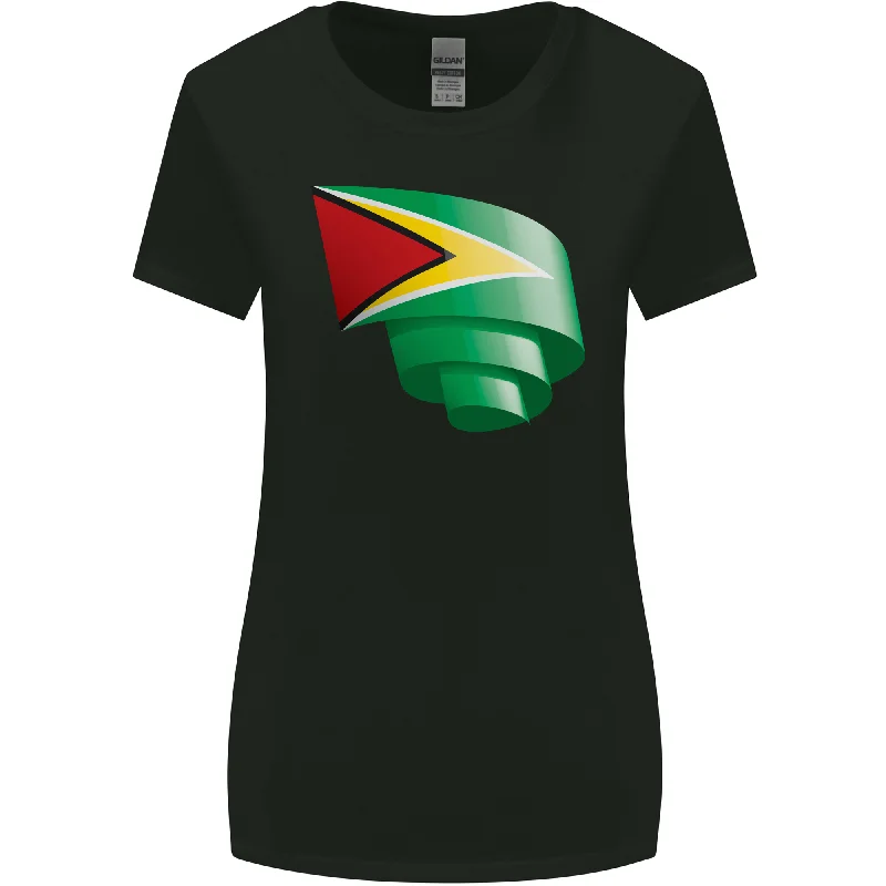 Curled Guyana Flag Guyanese Day Football Womens Wider Cut T-Shirt Mesh Canvas Denim