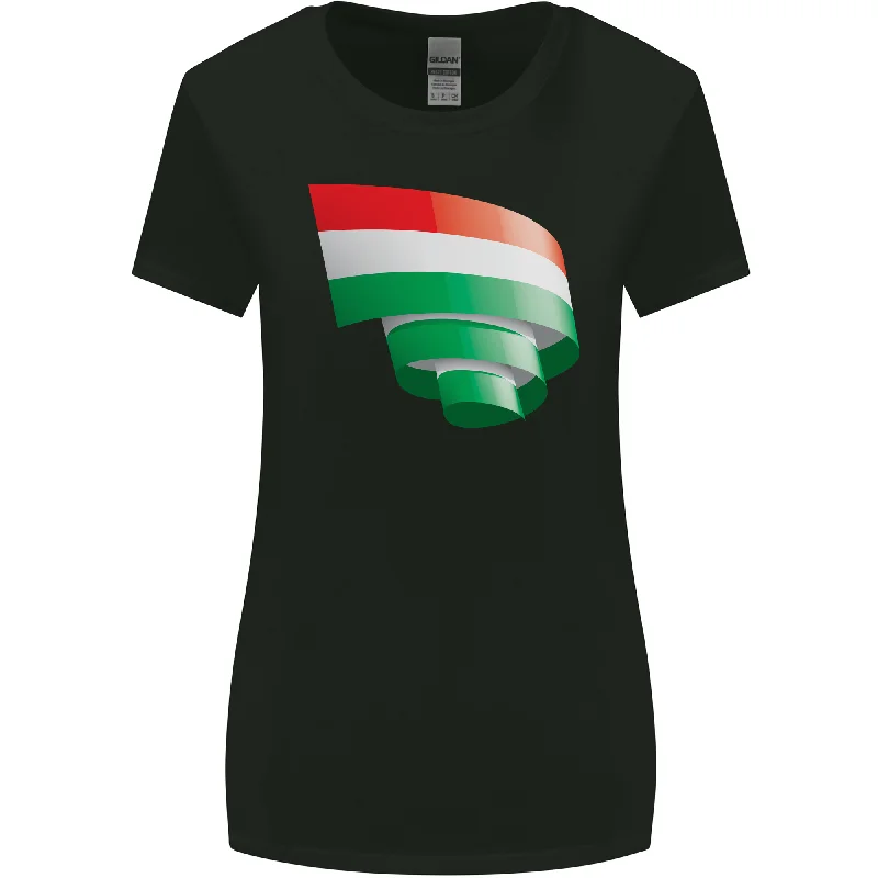Curled Hungary Flag Hungarian Day Football Womens Wider Cut T-Shirt Cozy Warm Stylish