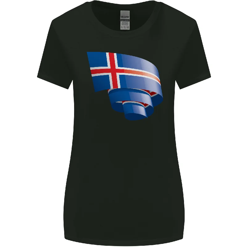 Curled Iceland Flag Icelander Day Football Womens Wider Cut T-Shirt Denim Fabric Leather Fabric Suede Fabric