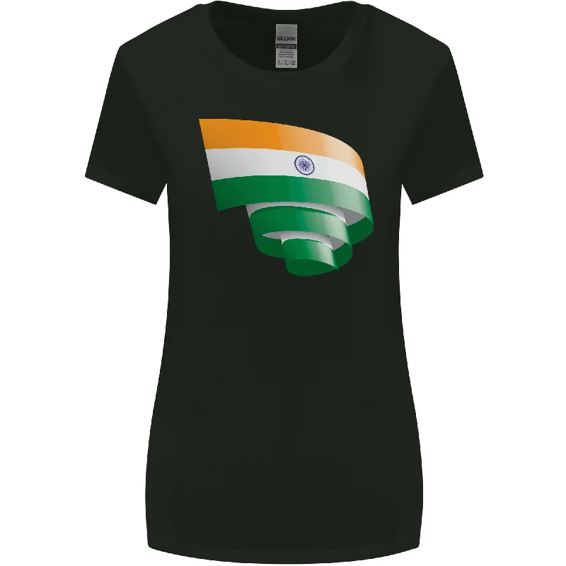 Curled India Flag Indian Day Football Womens Wider Cut T-Shirt Jersey Fabric Tulle Fabric Batik Fabric