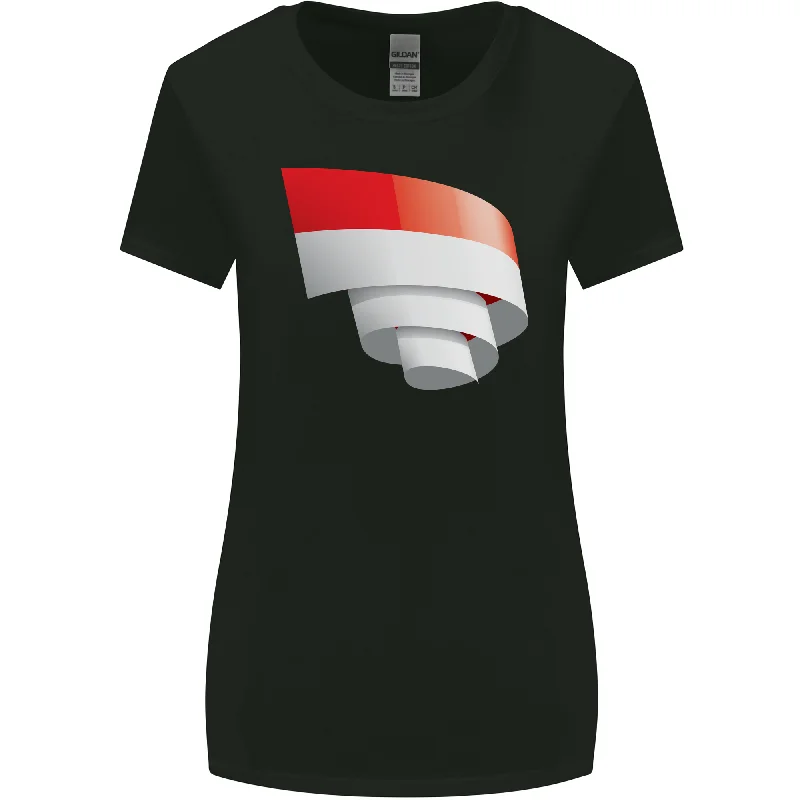 Curled Indonesia Flag Indonesian Day Football Womens Wider Cut T-Shirt Notch Collar Peter Pan Collar Cowl Neck