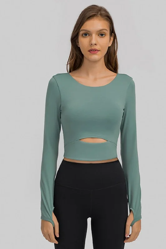 Cut Out Front Crop Yoga Tee Print Jacquard Patchwork