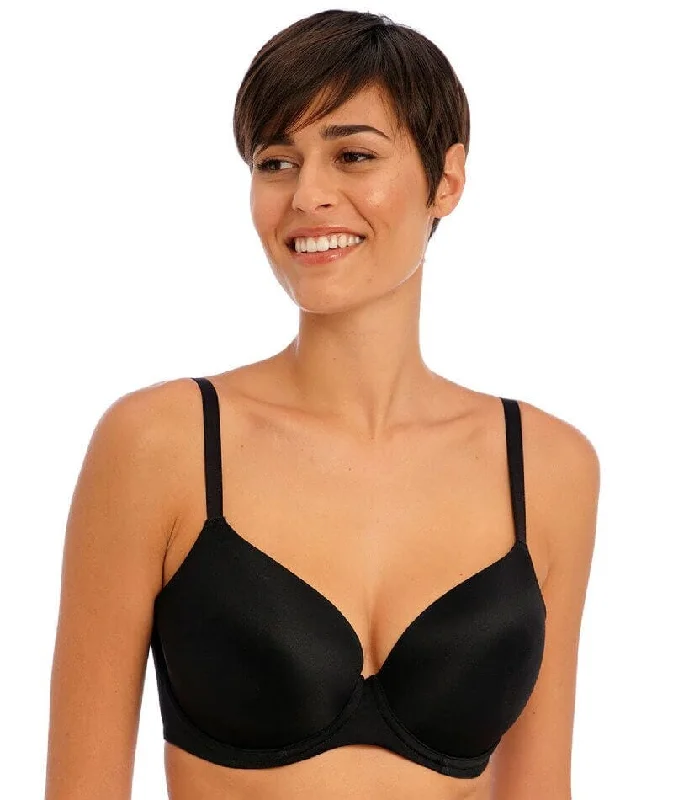 Freya Undetected Underwire Moulded T-shirt Bra - Black Hooded Caped Shawl Collar