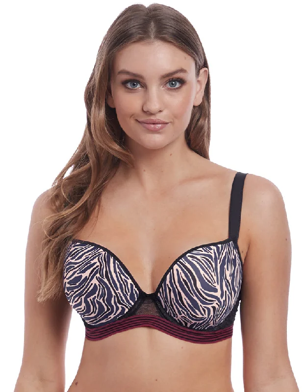 Freya Wild Plunge T-Shirt Bra in Black Zebra Print Solid Color Striped Floral