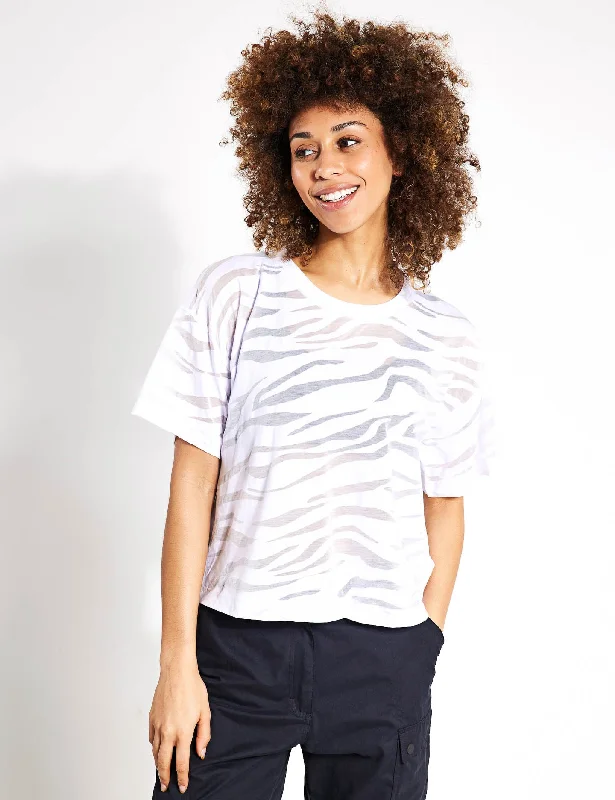 Lightweight Scoop Neck Relaxed T-Shirt - White Mesh Fabric Canvas Fabric Denim Fabric