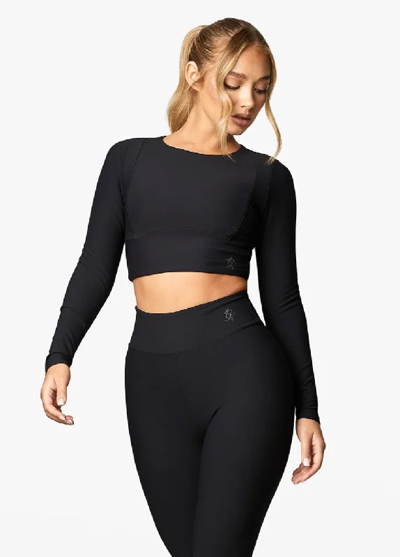 Gym King Align LS Crop Tee - Black Ribbed T-Shirt High Neck Heavyweight