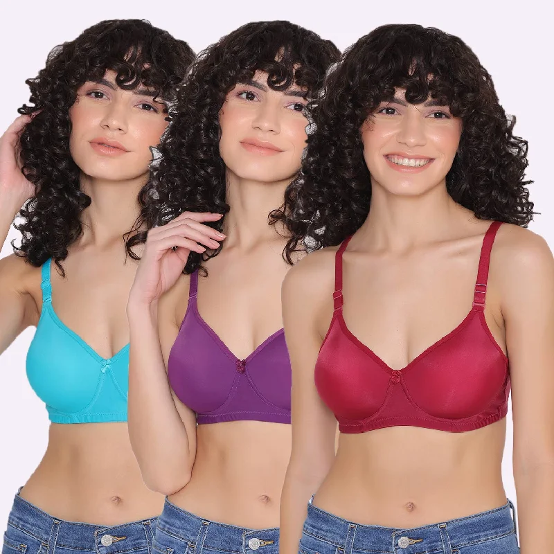 Women's Padded and Non Wired Full Coverage T-Shirt Bra (Pack of 3)-LILY Zippered Front Buttoned Front Snap Front Women's Padded and Non Wired Full Coverage T-Shirt Bra (Pack of 3)-LILY Zippered Front Buttoned Front Snap Front