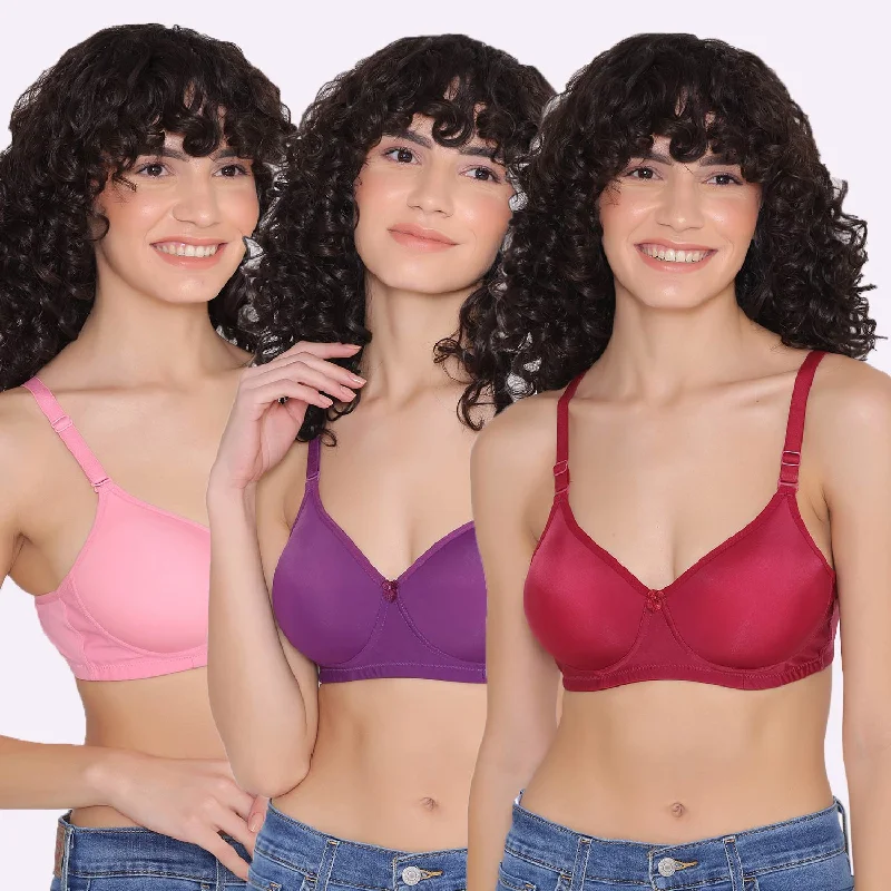 Women's Padded and Non Wired Full Coverage T-Shirt Bra (Pack of 3)-LILY Cashmere Blend Cotton Blend Poly Blend Women's Padded and Non Wired Full Coverage T-Shirt Bra (Pack of 3)-LILY Cashmere Blend Cotton Blend Poly Blend