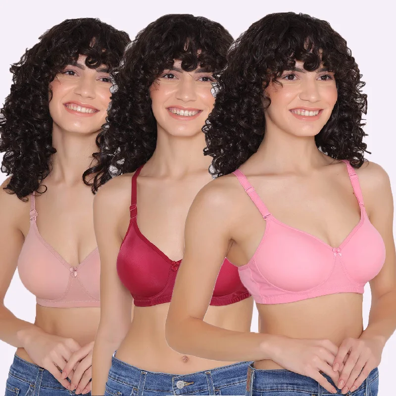 Women's Padded and Non Wired Full Coverage T-Shirt Bra (Pack of 3)-LILY Casual Formal Business Women's Padded and Non Wired Full Coverage T-Shirt Bra (Pack of 3)-LILY Casual Formal Business