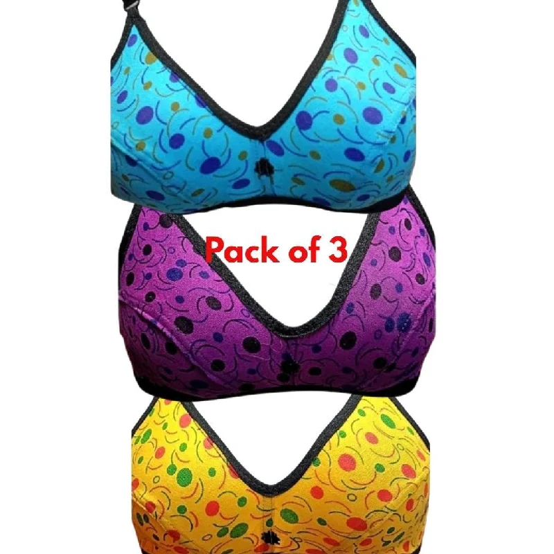 Multi color Printed Bra Comfortable Bra Pack of 3 Blouse Brazier Brassier Undergarments Bra for Girls Lightweight Linen Blouse