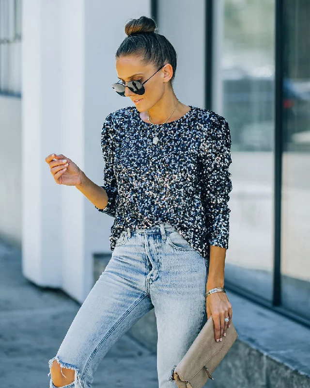 On Point Sequin Blouse Bell Sleeve Blouse