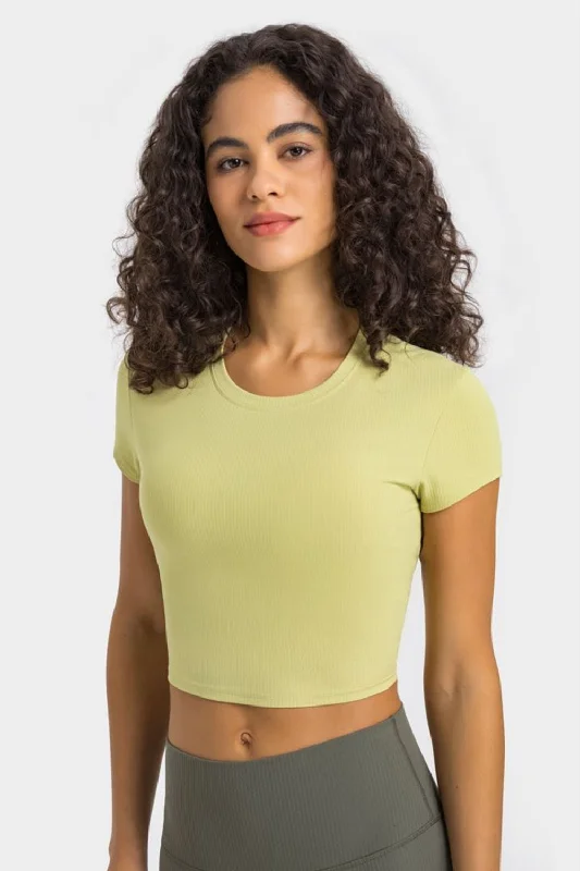 Round Neck Short Sleeve Cropped Sports T-Shirt Basic T-Shirt Crew Neck Short Sleeve
