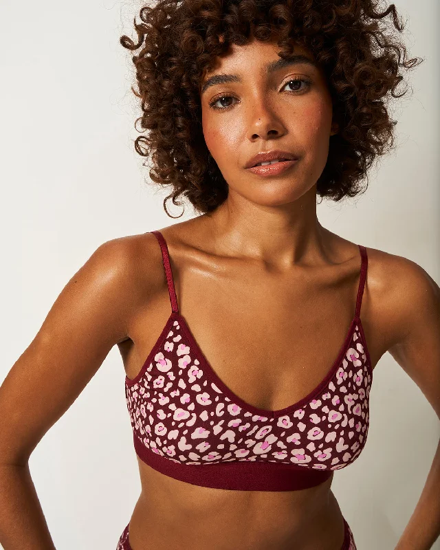 T-Shirt Bra - Rouge Leopard Nylon Fabric Polyester Fabric Spandex Fabric