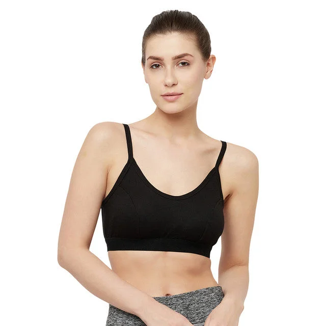 T.T. Women Black Double Cup Solid Sports Blouse Airy Cotton Blouse