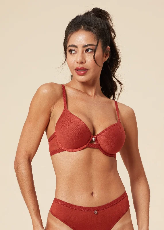 VANESSA Mesh Molded Cup T-shirt Bra Lace Blend Ribbed Blend Corduroy Blend