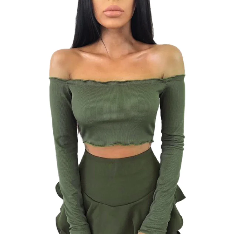 Womens Off Shoulder Crop Tops Frill Bralet Boobtube Jumper Tops Blouses Feminine Puff Blouse