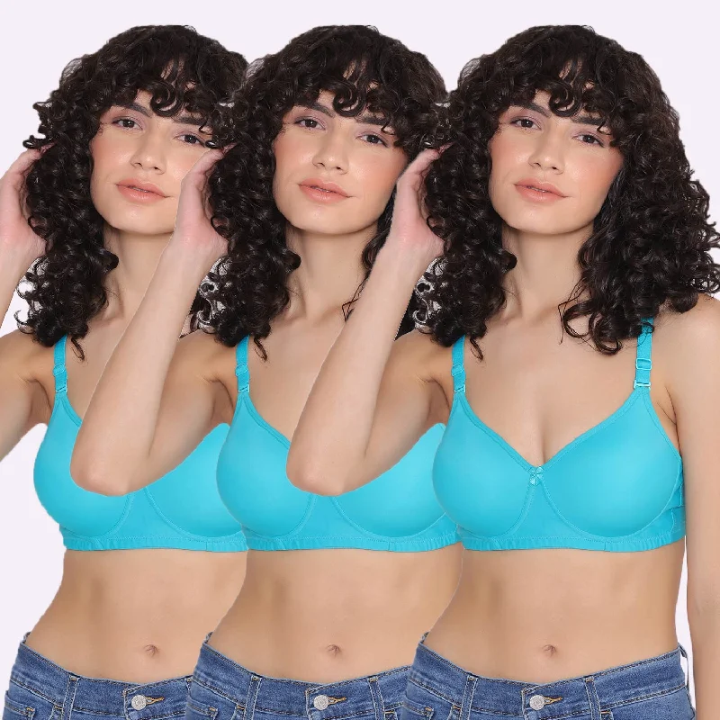 Women's Padded and Non Wired Full Coverage T-Shirt Bra (Pack of 3)-LILY Denim Fabric Leather Fabric Suede Fabric Women's Padded and Non Wired Full Coverage T-Shirt Bra (Pack of 3)-LILY Denim Fabric Leather Fabric Suede Fabric