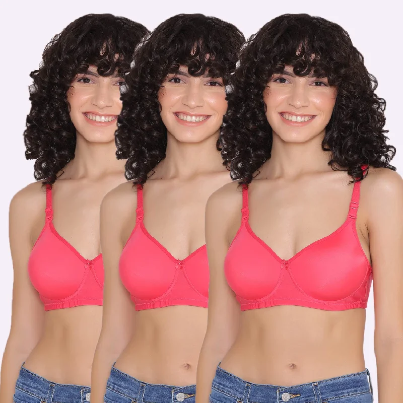 Women's Padded and Non Wired Full Coverage T-Shirt Bra (Pack of 3)-LILY Print Jacquard Patchwork Women's Padded and Non Wired Full Coverage T-Shirt Bra (Pack of 3)-LILY Print Jacquard Patchwork