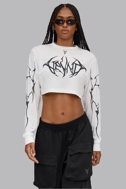 V_SYLK BLACK VEINS GRAPHIC BOXY LONG SLEEVE T-SHIRT - Optic White Fashionable Trendy Casual V_SYLK BLACK VEINS GRAPHIC BOXY LONG SLEEVE T-SHIRT - Optic White Fashionable Trendy Casual