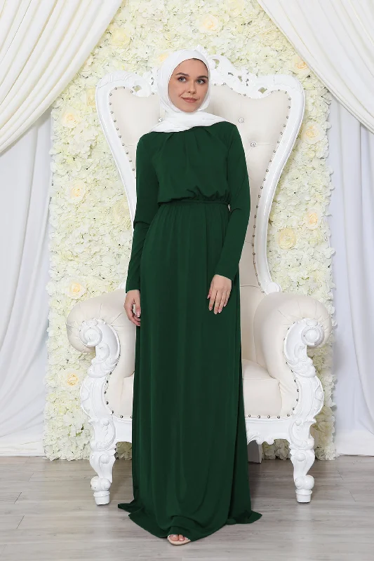 Abayati Essential Pleat Maxi Dress- Dark Green Cozy Ribbed Maxi Dress