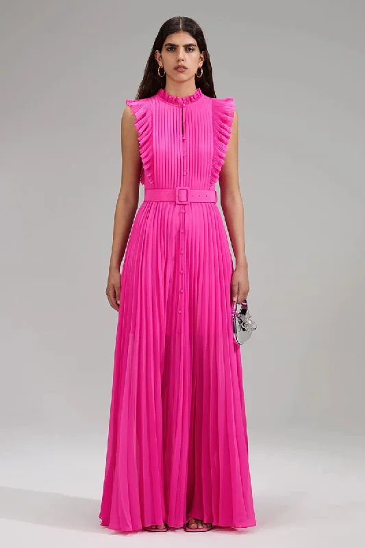 Aries Pleated Maxi Dress Fashionable Open-Back Maxi Dress