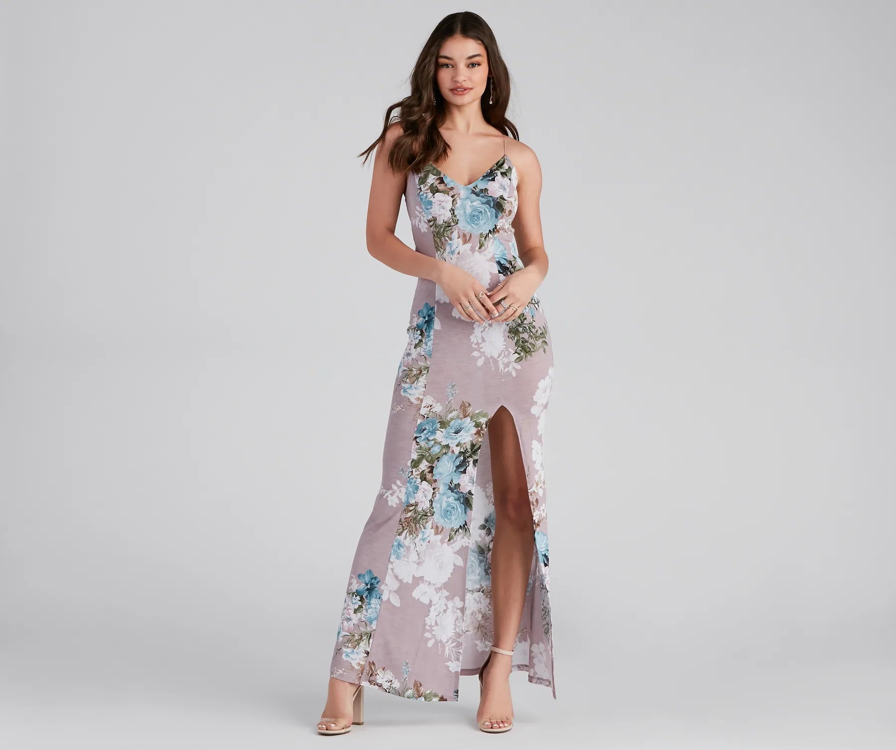 Blooming Floral Knit Maxi Dress Trendy Button Front Maxi Dress