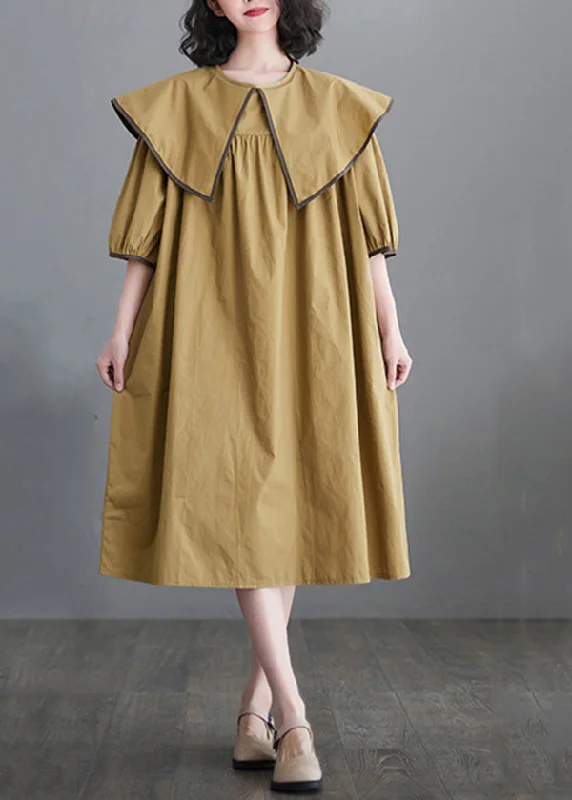 Boutique Khaki Sailor Collar Patchwork Cotton Maxi Dresses Half Sleeve Cozy Wrap Maxi Dress Boutique Khaki Sailor Collar Patchwork Cotton Maxi Dresses Half Sleeve Cozy Wrap Maxi Dress