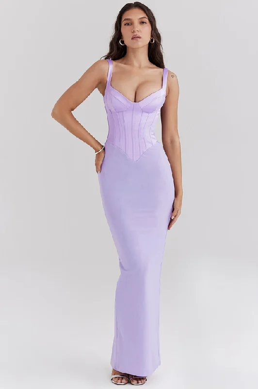 Breeze Orchid Satin Corset Maxi Dress Comfortable Satin Maxi Dress